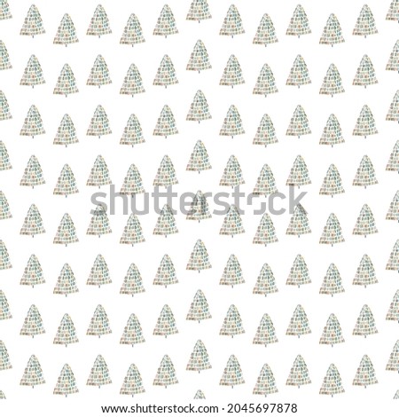 Hand drawn Christmas tree seamless pattern, sketch New Year tree print, doodle repetitive Xmas fir background, scribble winter forest wallpaper, noel fabric, Christmas tree wrapping seamless design