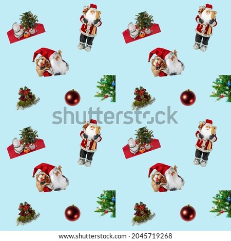Beautiful view pattern of Christmas decoration isolated on blue background. Beautiful Christmas backgrounds.