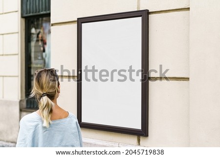 White wrinkled poster template. Glued paper mock up. Blank wheat paste on textured wall. Empty street art sticker mock up in frame. Clear urban glued advertising canvas. Royalty-Free Stock Photo #2045719838