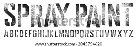 Stencil font with spray paint texture. Highly detailed vector textures taken from high res scans. Compound path and optimised. Original design font