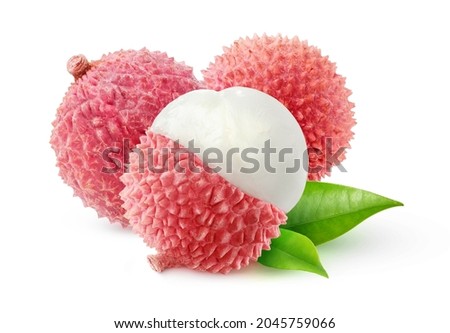 Isolated lychee. Peeled lichi fruits isolated on white background  Royalty-Free Stock Photo #2045759066