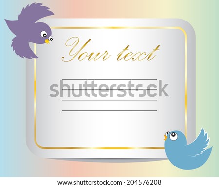 Background with funny cartoon birds and rectangular space for text