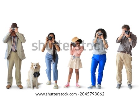 People of different ages with cameras. Concept on the topic photographers
