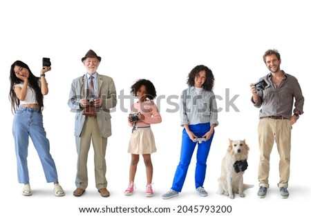 People of different ages with cameras. Concept on the topic photographers