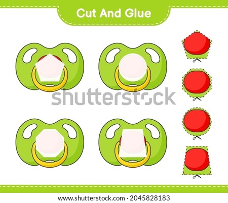 Cut and glue, cut parts of Pacifier and glue them. Educational children game, printable worksheet, vector illustration