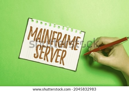 Text caption presenting Mainframe Server. Conceptual photo designed for processing large amounts of information Brainstorming Problems And Solutions Asking Relevant Questions