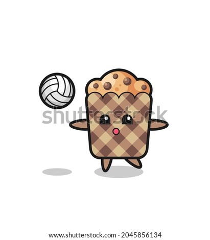 Character cartoon of muffin is playing volleyball , cute design