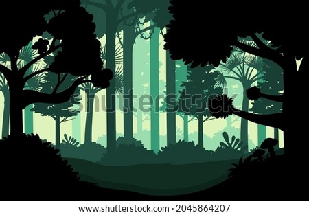 Silhouette jungle landscape background illustration