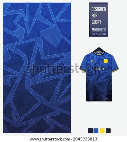 Soccer jersey pattern design. Geometric pattern on blue background for soccer kit, football kit, bicycle, basketball, t-shirt mockup template. Fabric pattern. Abstract background. Vector Illustration