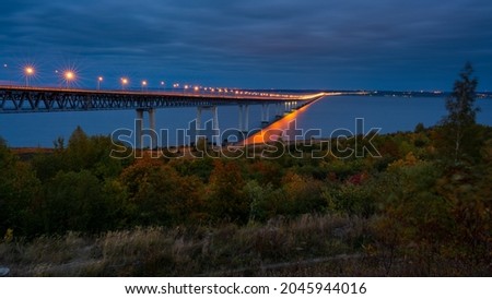 The Bridge in night time. The street in night time. The Presidential Bridge in Ulyanovsk, the fifth longest in Russia.