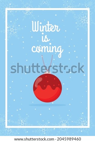 New Year 2022 card. Winter card design illustration for greetings, invitation, flyer, brochure. Tree toy