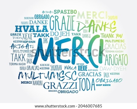 Merci (Thank You in French) Word Cloud background in different languages