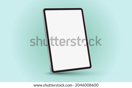 Black 3D realistic tablet PC mockup frame with angle blank screen. Royalty-Free Stock Photo #2046008600