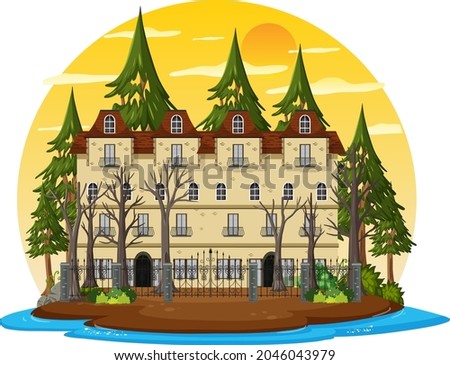 Haunted house at daytime scene illustration