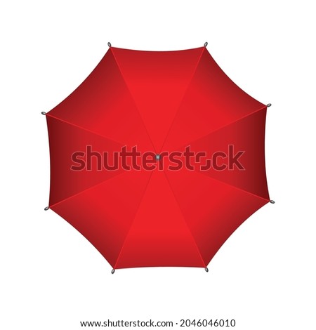 Red umbrella. Isolated on white background. Parasol in top view. Hand-held rain or windbreak protection