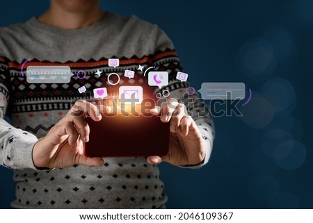Man using smartphone to chat, post and message on social media. Smart communication technology and business marketing