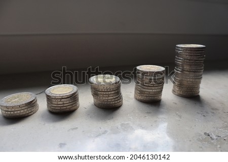 two euro coins, rising, stairs, steps