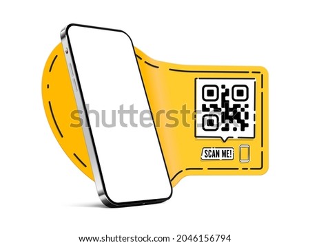 Qr Code SCAN ME template with a smartphone for application screenshot presentation in sketch style. EPS 10 vector format Royalty-Free Stock Photo #2046156794