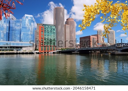 Autumn and Boston skyline - city in Massachusetts, United States of America.
