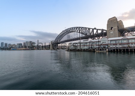 Sydney Harbour Bridge with City sunrise at Walsh Bay, Sydney, Au