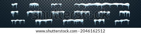 snowcap ice cap snowdrift with icicles template isolated vector set. winter season snow mockup Royalty-Free Stock Photo #2046162512
