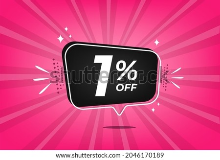 1 percent discount. Pink banner with floating balloon for promotions and offers.