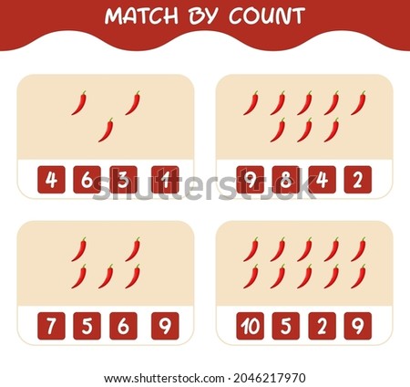 Match by count of cartoon red chilli. Match and count game. Educational game for pre shool years kids and toddlers