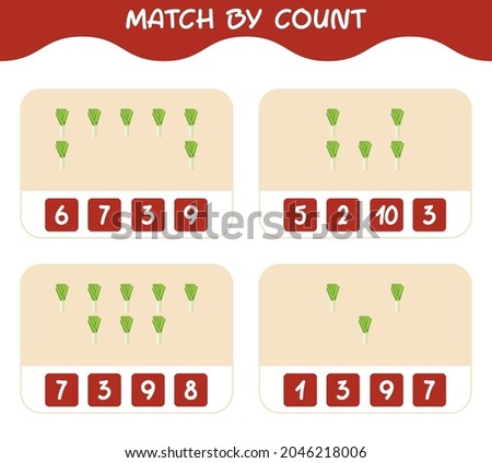 Match by count of cartoon leek. Match and count game. Educational game for pre shool years kids and toddlers