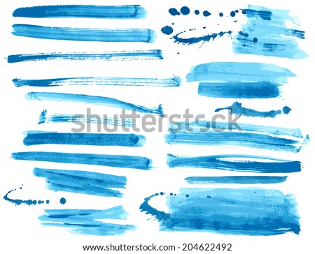 Watercolor blue / ink brush strokes collection