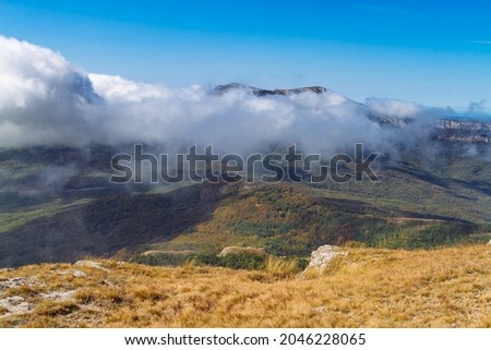 Top cloudy view from the North Demerdzhi in autumn