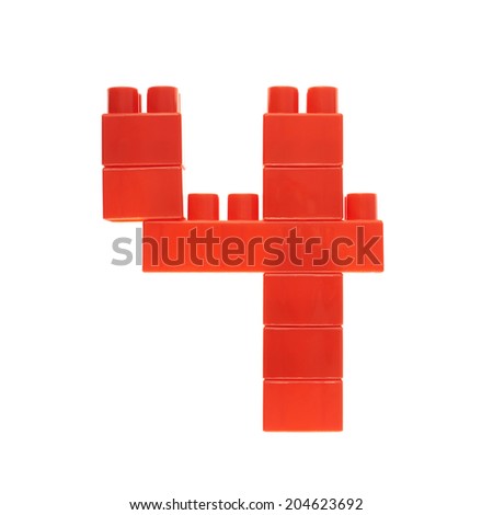 Number four made of toy construction building bricks isolated over the white background
