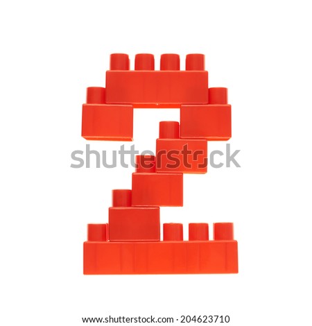 Number two made of toy construction building bricks isolated over the white background