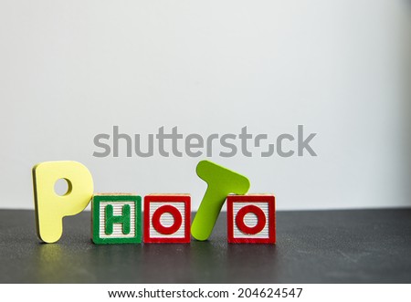 Colorful Wooden word photo with white background