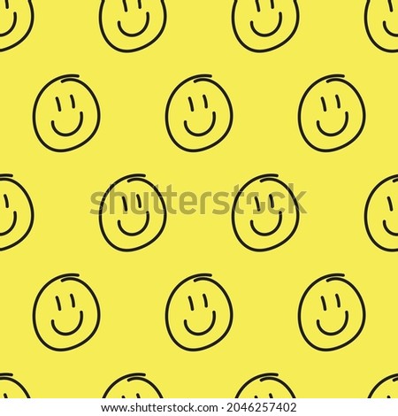 Smiley Face Seamless Pattern Vector. Hand Drawn Big Smile Face Emoticons Sign Wallpaper.  Emoji Clip Arts. Cute Yellow Happy Expression. Simple Hand drawing. Cheerful Smilling Symbol Royalty free
