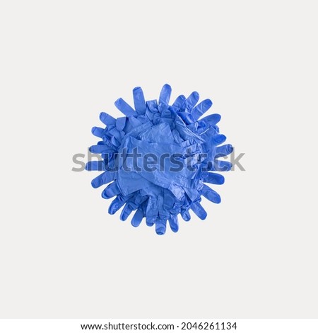 Blue surgical gloves pattern on white background. Creative concept virus idea in period COVID-19, 2019-nCov novel coronavirus a Pandemic minimal idea. Stay safe.