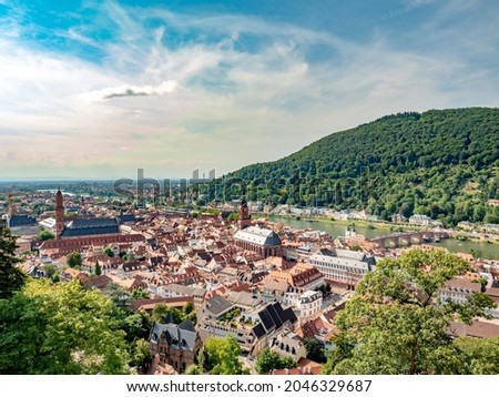 An aerial view of the town of Heidelberg, Germany