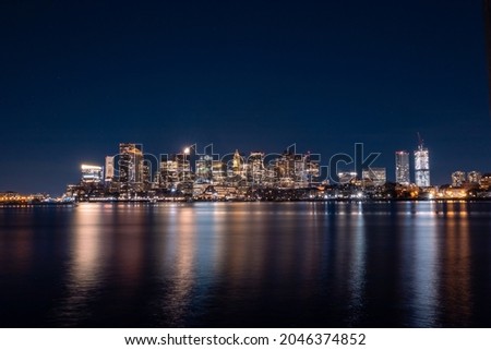 Boston skyline with lights at night