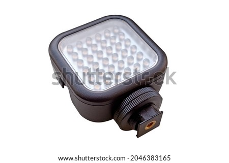 small compact led light for shooting photos and videos. LED flood light isolated on white.