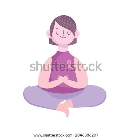 relaxing woman with pink ribbon cartoon
