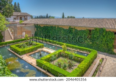 Fountain inside of Generalife palace in Granada, Spain