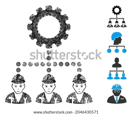 Vector network service staff. Geometric linear carcass flat network made from service staff icon, designed from crossing lines. Some bonus icons are added.