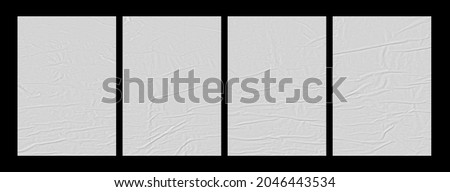 White wrinkled poster template. Glued paper texture mock up. Blank wheat paste on white background. Empty mock up in frame. Clear urban glued advertising canvas. Royalty-Free Stock Photo #2046443534