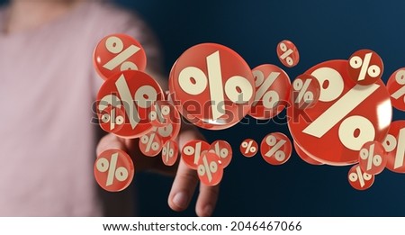 A 3D rendering of seasonal sales background with a percent discount pattern
