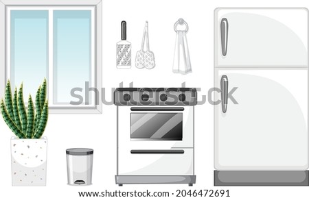 Kitchen furniture set for interior design on white background illustration