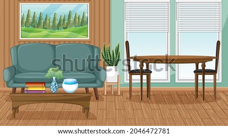 Living room interior scene with furniture and living room decoration illustration