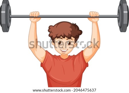 A young man with muscles weight training illustration