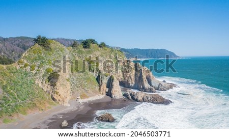 piedra del elefante, constitucion, maule, chile, aerial horizontal photo with drone from the viewpoint towards the sea