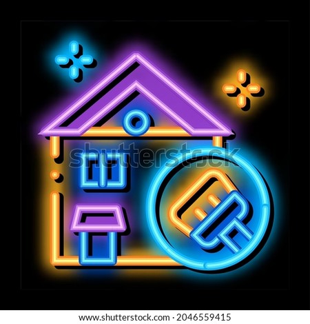 House Cleaning neon light sign vector. Glowing bright icon House Cleaning sign. transparent symbol illustration