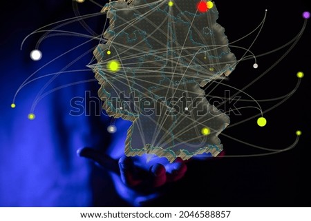 a male hands with 3d render of internet net and data digital concept