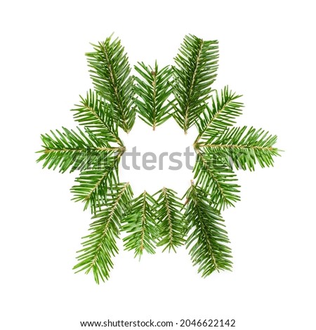 Christmas new year  composition with frame from fir tree branches on white background top view